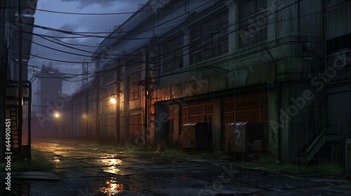 Anime Industrial Complex of  Eerie Decay and Flickering Lights.