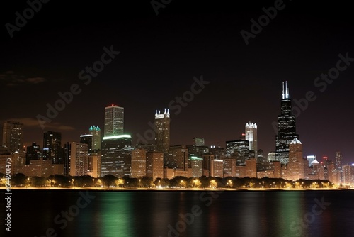 An image of Chicago s skyline at night. Generative AI