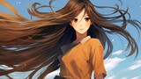  Anime Girl with Long Hair - Japanese Manga Style, Full Body.