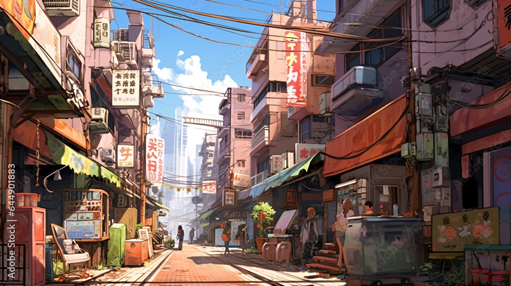 Anime City Street - Urban Landscape for vibrant character.
