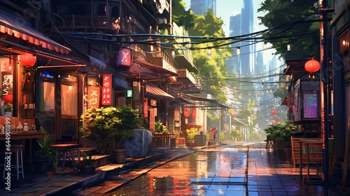 Anime City Street - Urban Landscape for vibrant character. © ShadowHero
