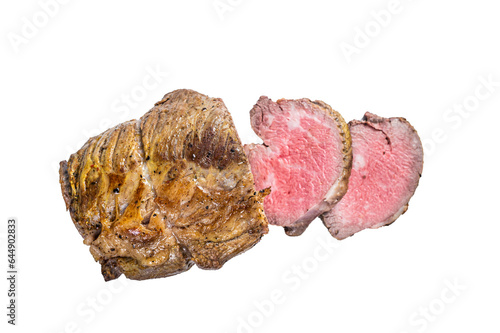 Roast beef meat fillet on kitchen table. High quality Isolate, transparent