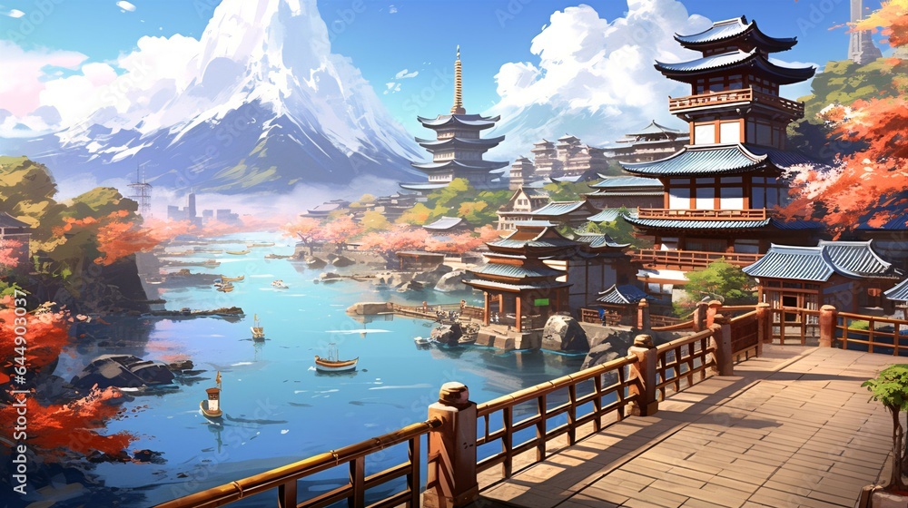 Obraz premium Anime Japanese Cityscape - Vibrant World Background.