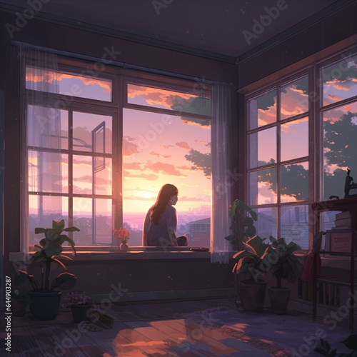 Dreamy Window Lofi Style  Aesthetic Chill Background.