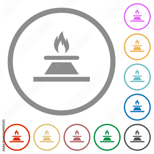 Kitchen gas stove flat icons with outlines
