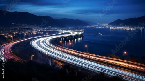 A long exposure of a highway at night. AI generative