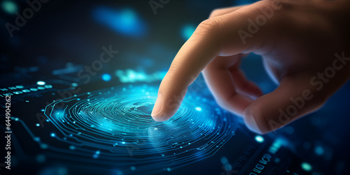 Vector hand and circle tech on technology background design, Business people point to the virtual hologram in the internet cyberspace online business and graph, generative Ai