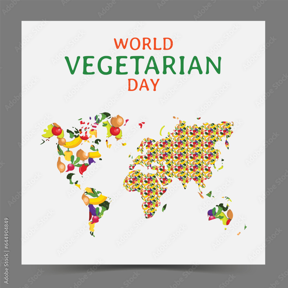 Fototapeta premium World Vegetarian Day vector icon illustration with world map