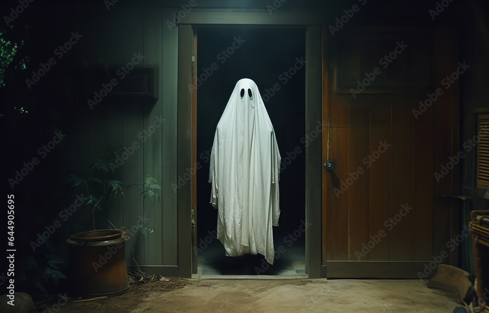AI-generated photo of the Halloween solitary ghost. An enchanting yet melancholic scene invites 