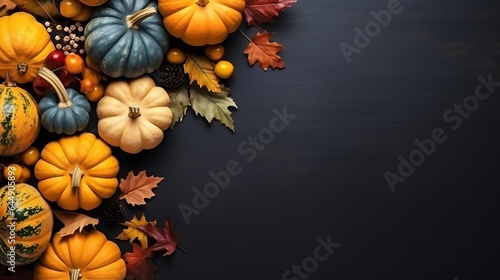 Happy Halloween pumpkin jack-o-lantern on a dark background with copy space for text