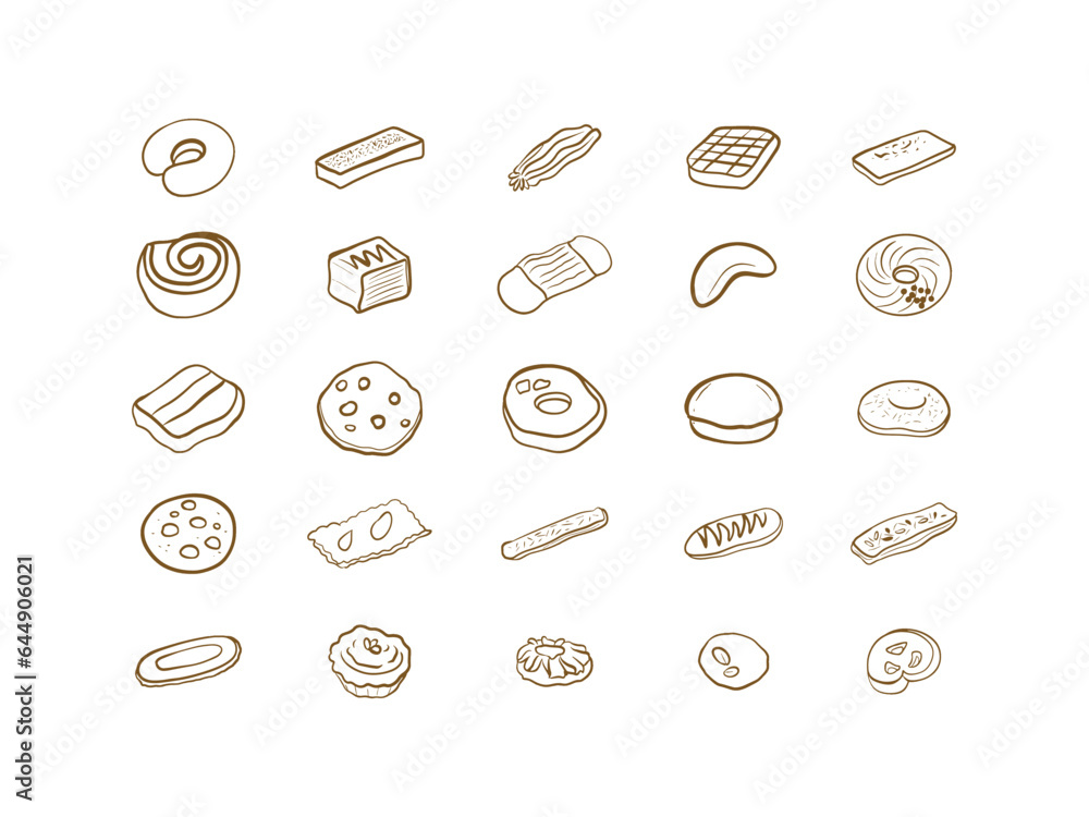 set of Line Art cookies isolated on white background set of Line Art cookies isolated on white background