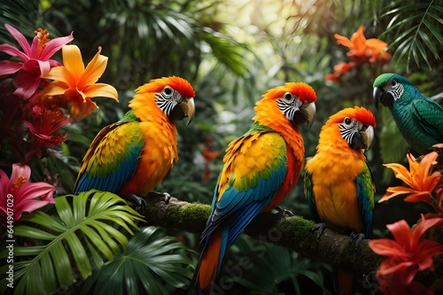Colorful Macaw Parrots in the Jungle
