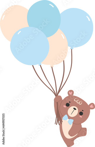 Baby shower bear boy with balloons
