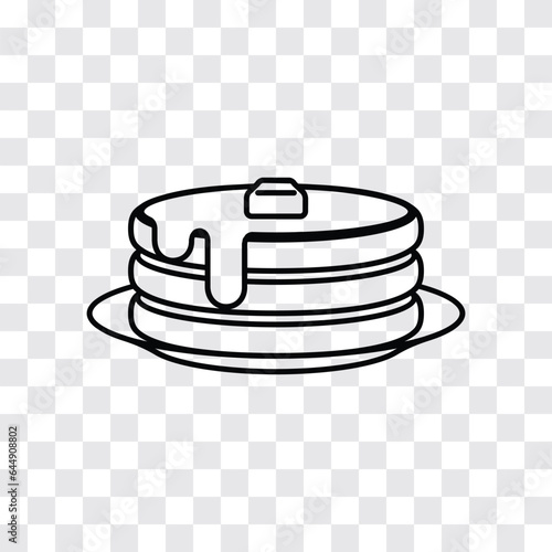 Breakfast pancakes with syrup and butter on a plate line art vector icon for food apps and websites.