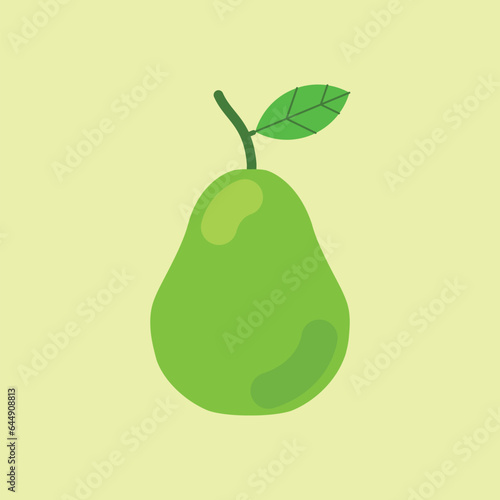 Green pear fruit icon isolated on yellow background. Vector illustration.