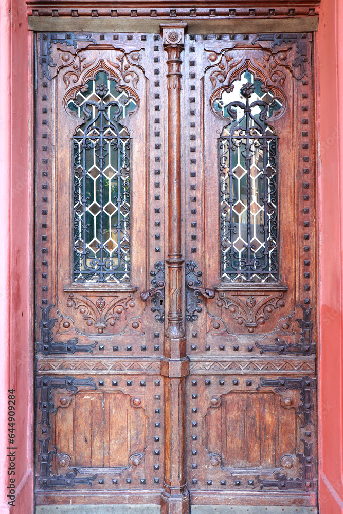 Vintage door of Synagogue (now Philharmonic) in Uzhgorod, Ukraine