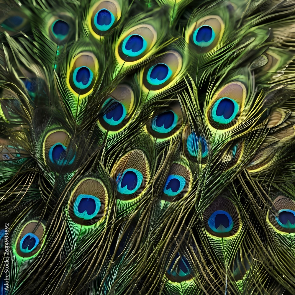 Obraz premium A close-up of a peacocks feathers displaying their iridescent beauty4