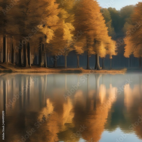 A symmetrical reflection of autumn trees in a tranquil lake2