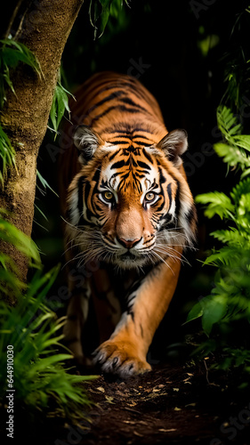 Sumatran Tiger on the forest. (Panthera tigris altaica)