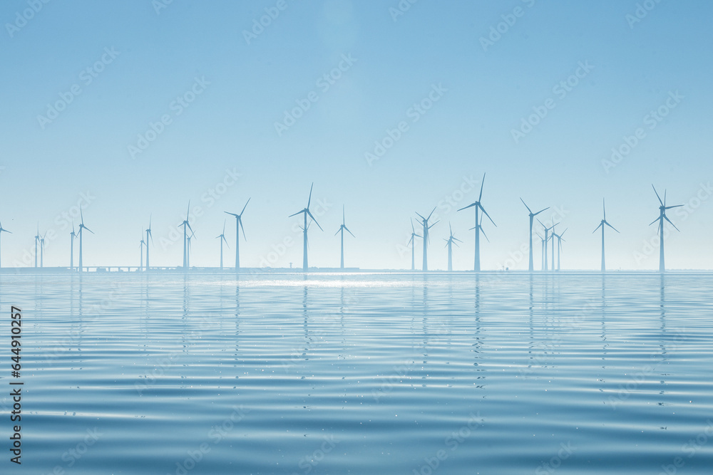Wind turbine farm in the sea