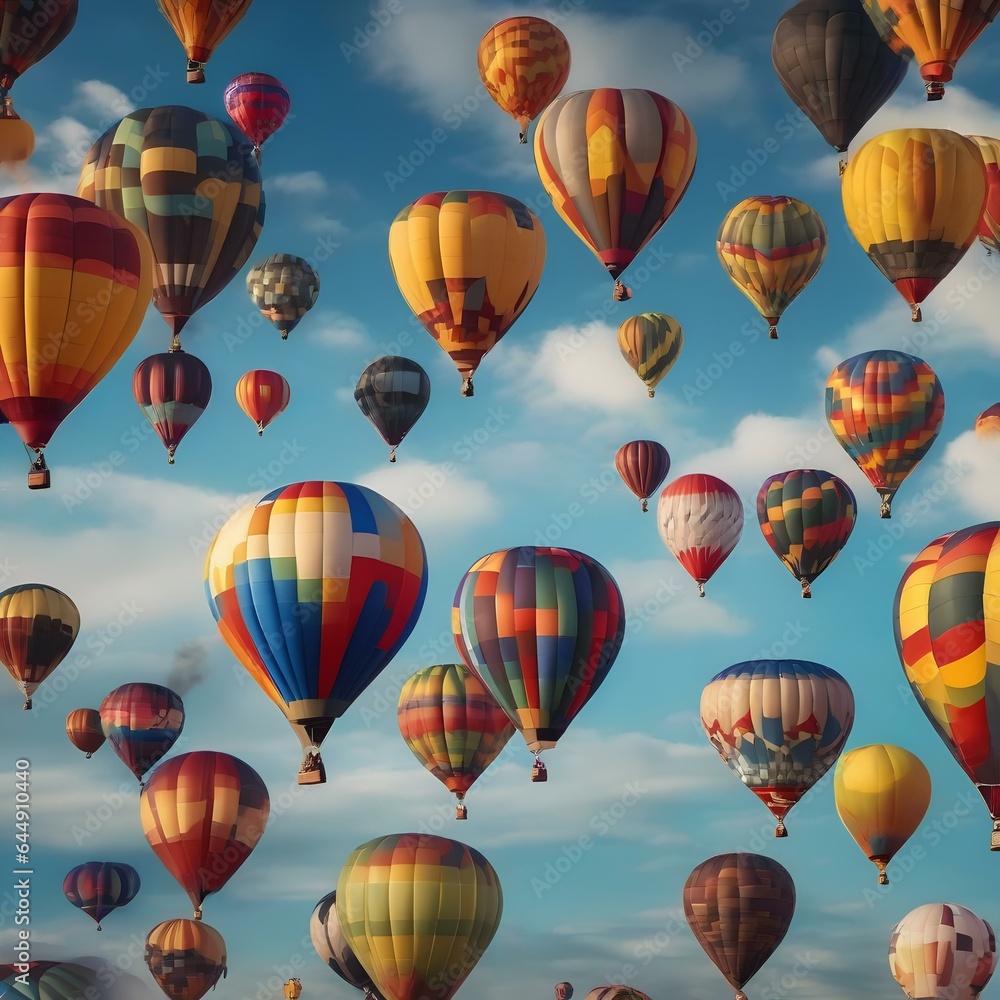 Obraz premium A colorful hot air balloon festival with balloons rising into a clear blue sky1