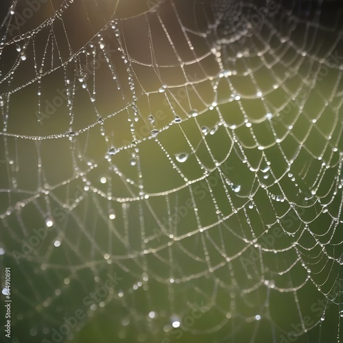 A close-up view of dewdrops glistening on a spiders web in the early morning light4