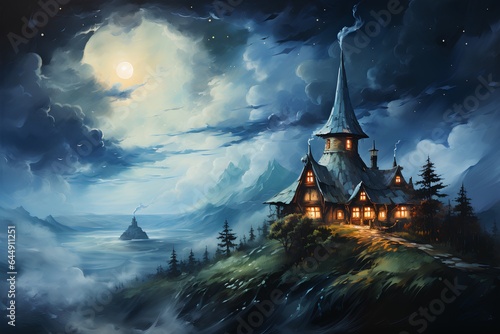 The witch's house looks scary on Halloween night