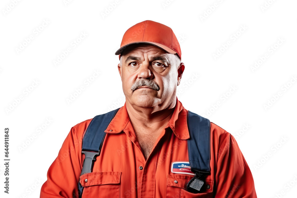 experienced skillful worker labor technician man in red orange work clothes with cap, png isolated on white transparent background experienced skillful worker labor technician man in red orange work clothes with cap, png isolated on white transparent background