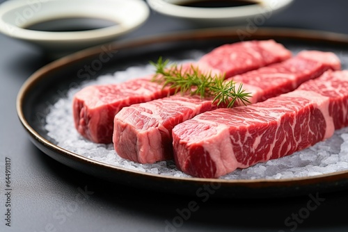  japanese wagyu sushi on marble table