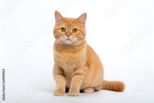 Beautiful and cute orange british shorthair cat isolated on a white background, Adorable ginger kitty, Generative AI