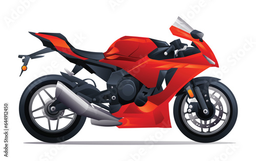 Red sport bike racing motorcycle vector illustration isolated on white background