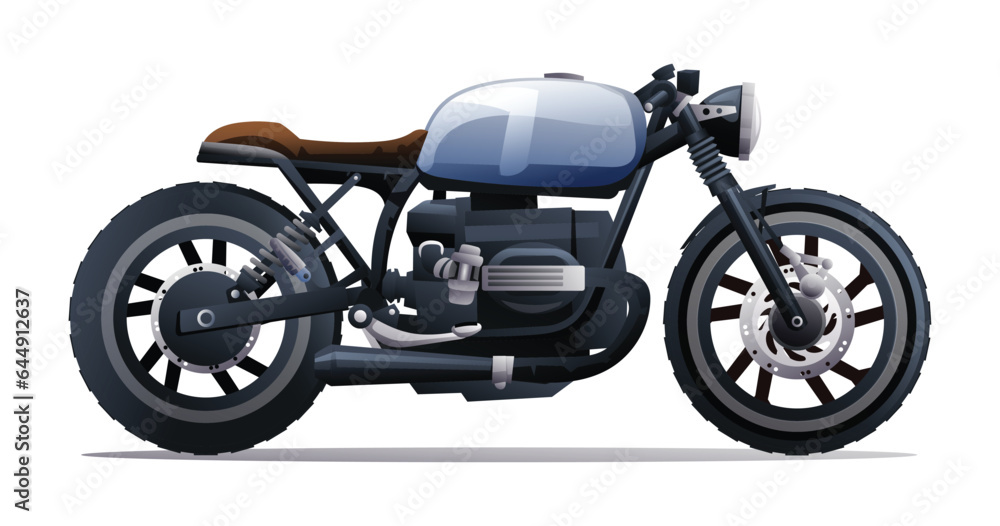 Retro cafe racer motorcycle vector illustration isolated on white background
