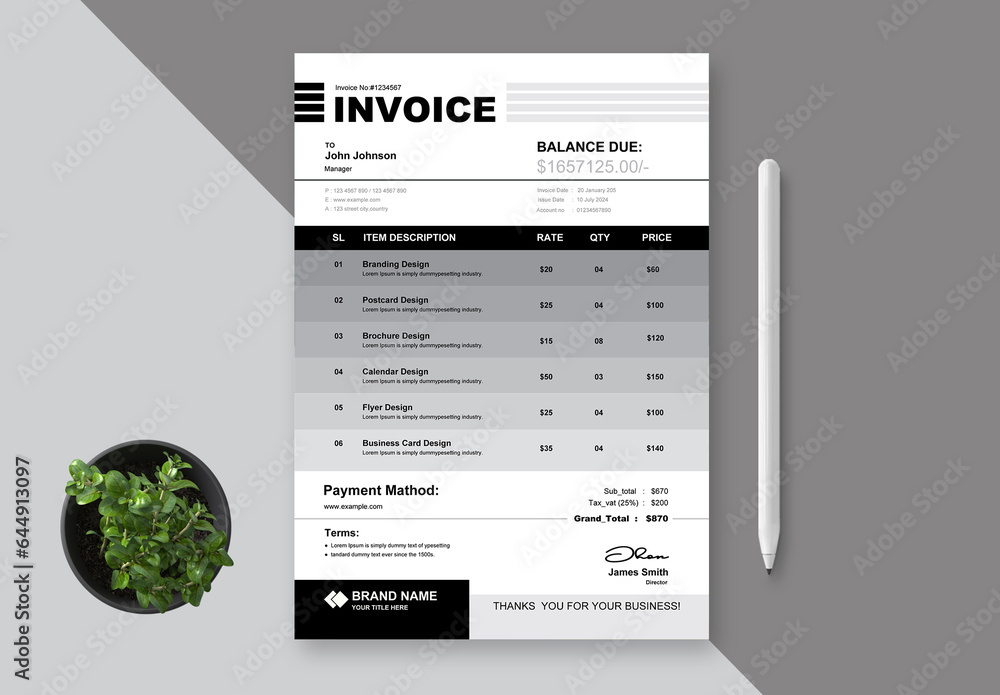 Black White Invoice Template Stock Template Adobe Stock Black White Invoice Template Stock Template Adobe Stock