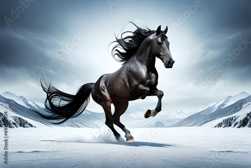 black horse in the snow
