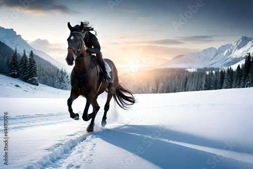 black horse in the snow