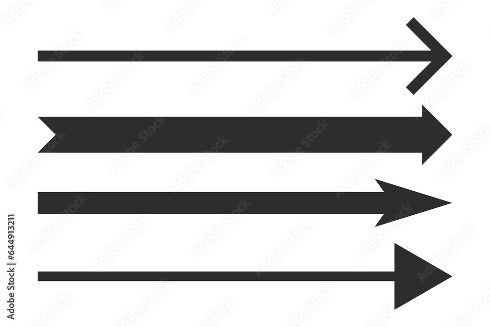 Straight long right vector arrow icon set
