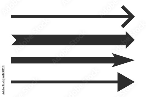 Straight long right vector arrow icon set