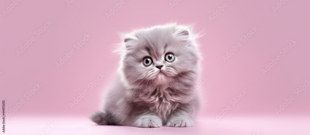 Gray Persian kitten isolated on a isolated pastel background Copy space