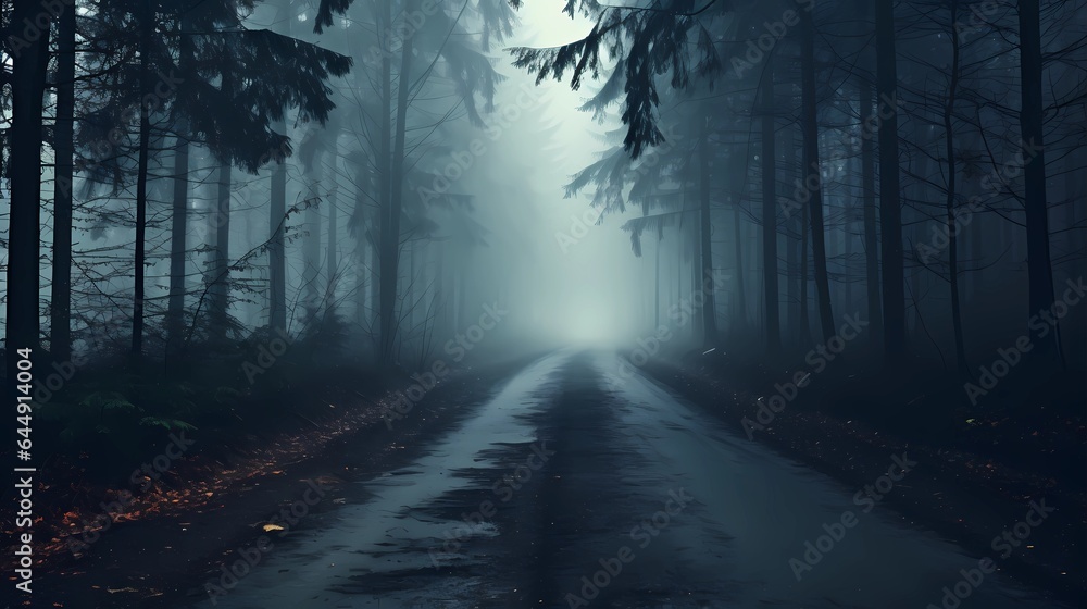 A lonely road in the forest, Generative AI