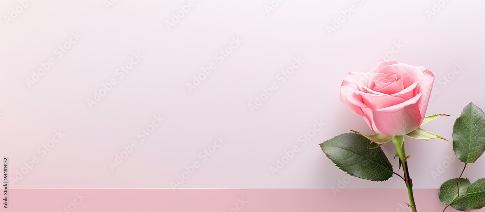 Fototapeta premium Pink rose flower on a isolated pastel background Copy space