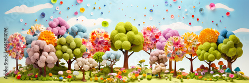 3D Garten mit Bäumen und Blumen. Generiert mit KI
