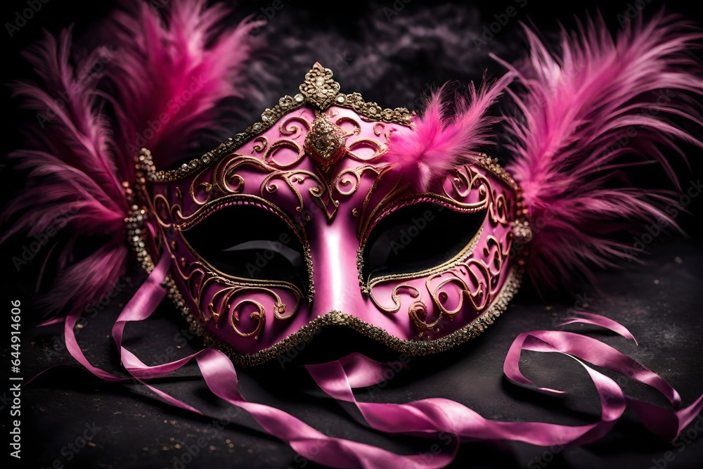 Pink venetian carnival mask, generative AI