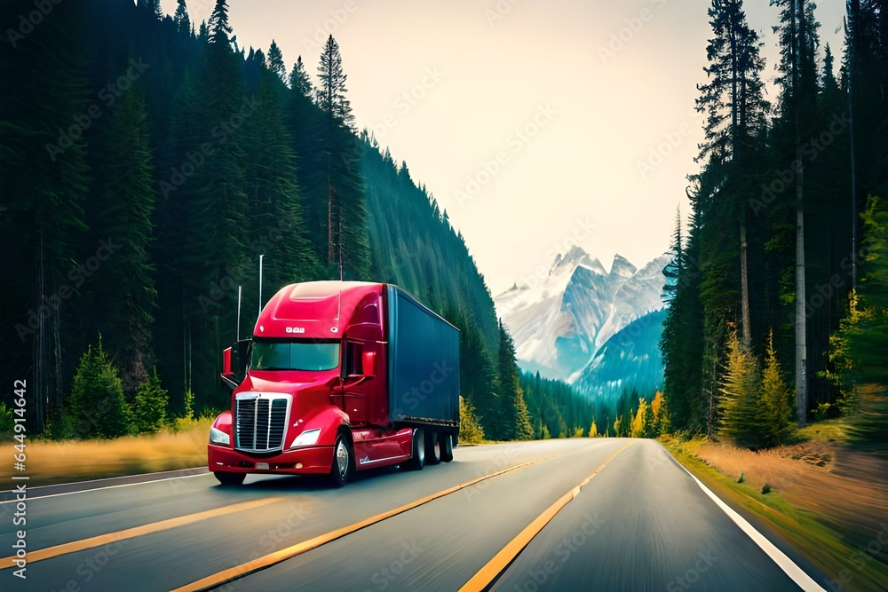 Large container truck driving along a highway. Large container truck driving along a highway.