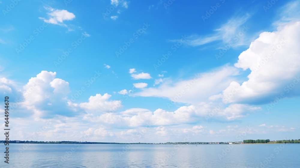 Blue sky beach and cloud background. Summer thames. AI generative