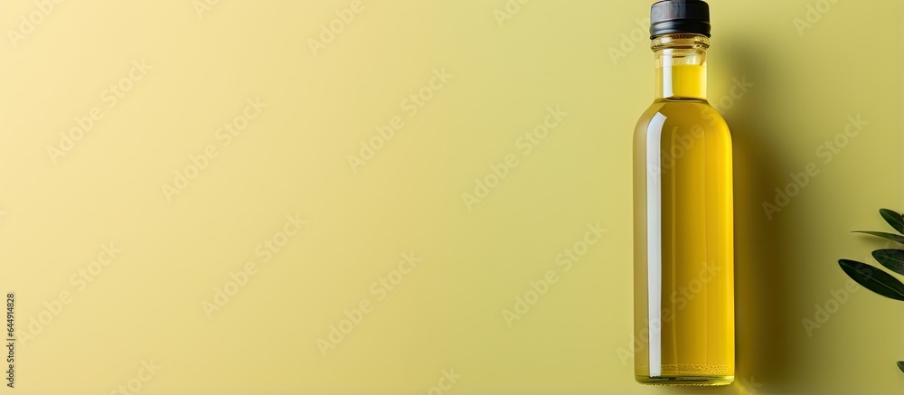 Olive oil bottle alone on a isolated pastel background Copy space Olive oil bottle alone on a isolated pastel background Copy space