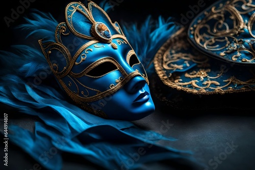 Blue venetian carnival mask, generative AI 