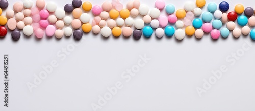 Several tablet medications isolated pastel background Copy space