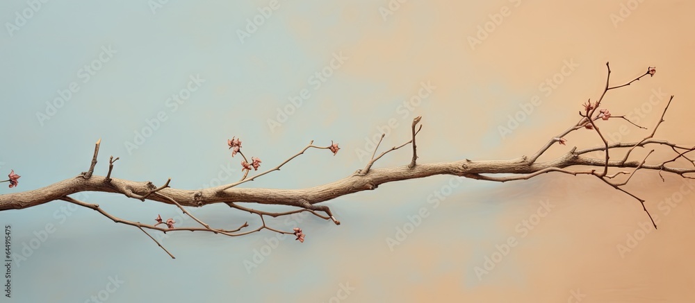 A thorny branch in the wilderness isolated pastel background Copy space