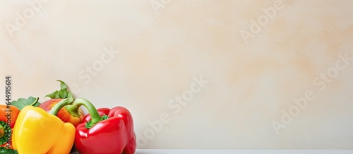 Red and yellow peppers on a isolated pastel background Copy space