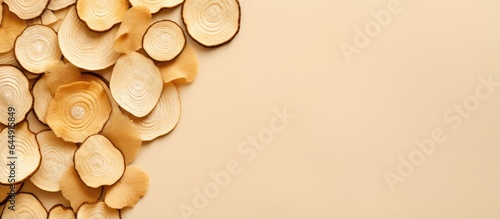 Bengal root sliced isolated pastel background Copy space